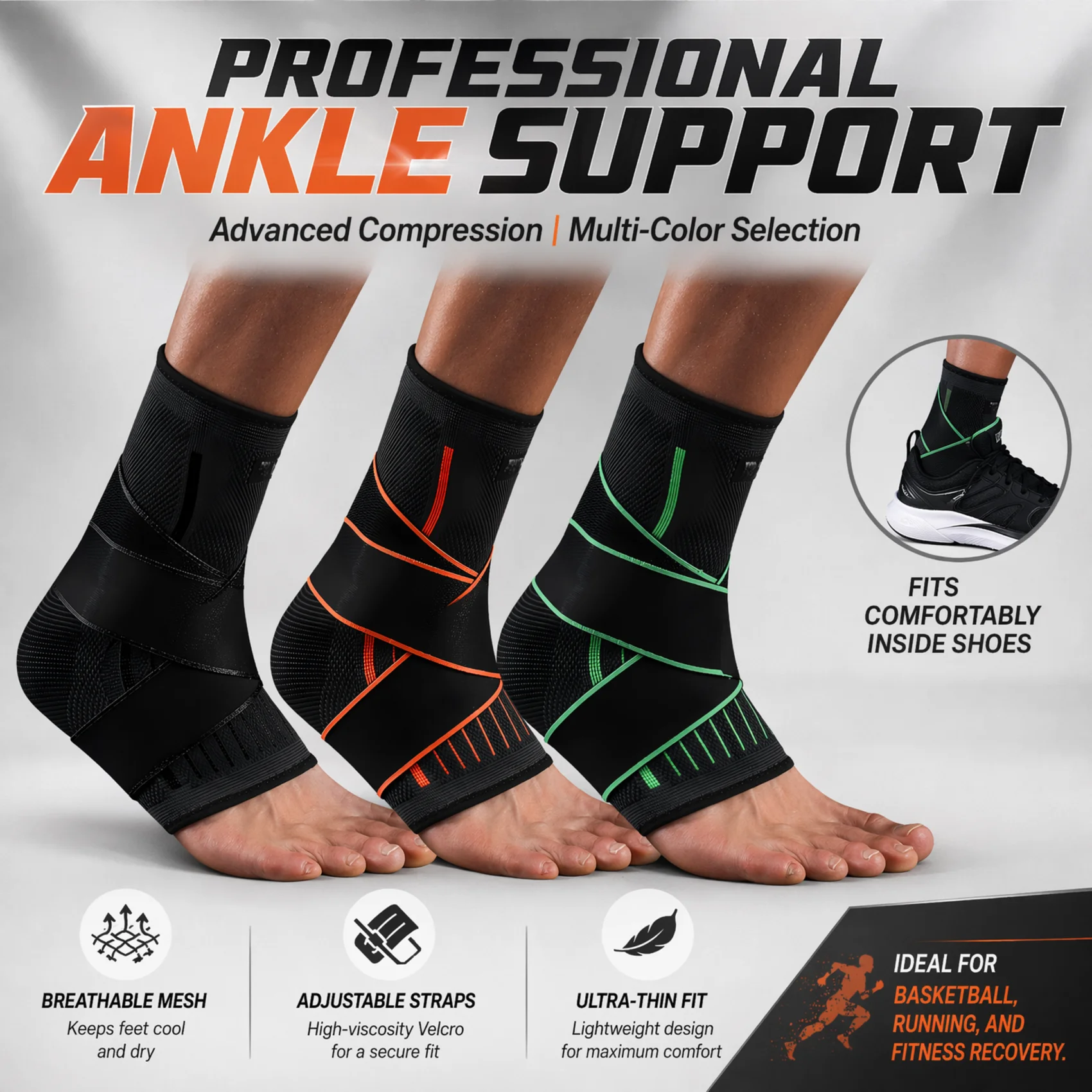 Ankle Mobility Band - Atmungsaktive Kompressions-Knöchelbandage, verstellbare Anti-Verstauchungs-Knöchelstütze für Basketball,